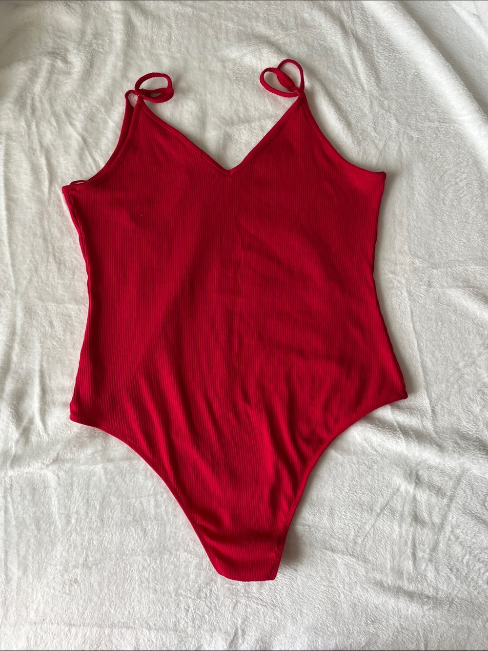 Ambiance Ribbed Red One-Piece Bodysuit - Picture 4 of 4